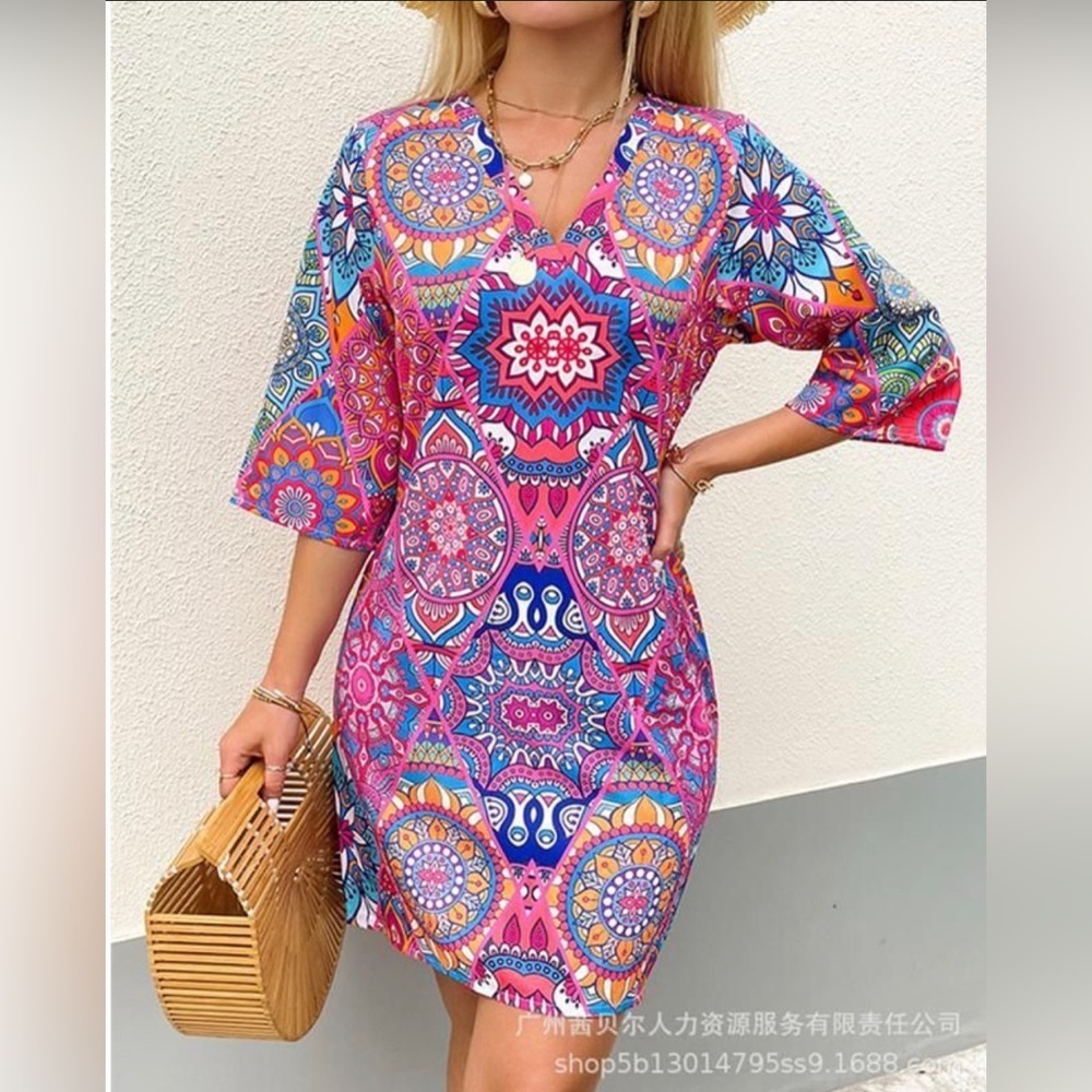 NORACORA PAISLEY Print Long Sleeve Mini Dress Women Size Medium Multicolored